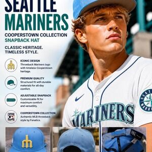 Seattle Mariners Cooperstown Collection Hat Light Blue Fanatics MLB Cap Retro